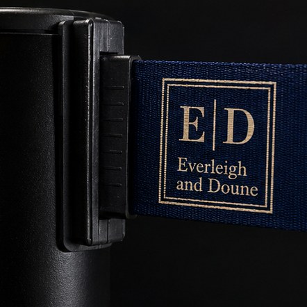 Branded retractable belt barriers with logo