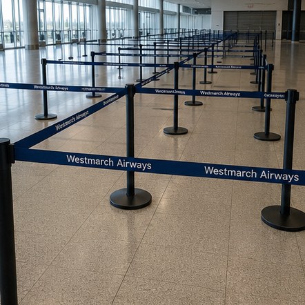 Customized retractable belt barriers for airports and transport