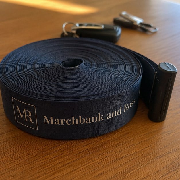Personalized retractable belt barriers — customer photo